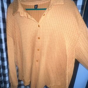 Textured Button-Down Shirt in mustard yellow ties at bottom